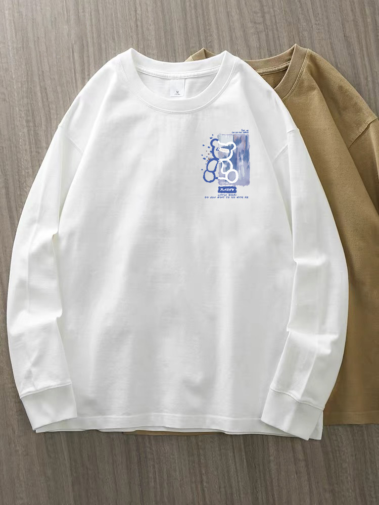 230G pesado algodón blanco camiseta de manga larga mujer 2025 otoño suelta camiseta de base de cuello redondo de mujer camiseta superior