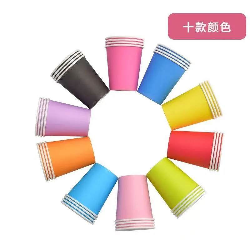 Taza de papel de color desechable engrosada endurecida a prueba de quemaduras comerciales domésticas taza de agua desechable doméstica comercial