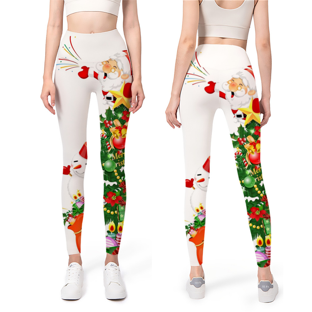 Impresión digital nuevo yoga europeo y americano con base elástica 2024 pantalones de Navidad pantalones de cintura 3D