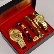 限时抢购金表纪念手表情侣表一盒两块能量夜光防水石英表男女士装
