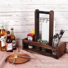 乡村风格木质桌面收纳架户外用餐烧烤调味品香料餐具架收纳木盒