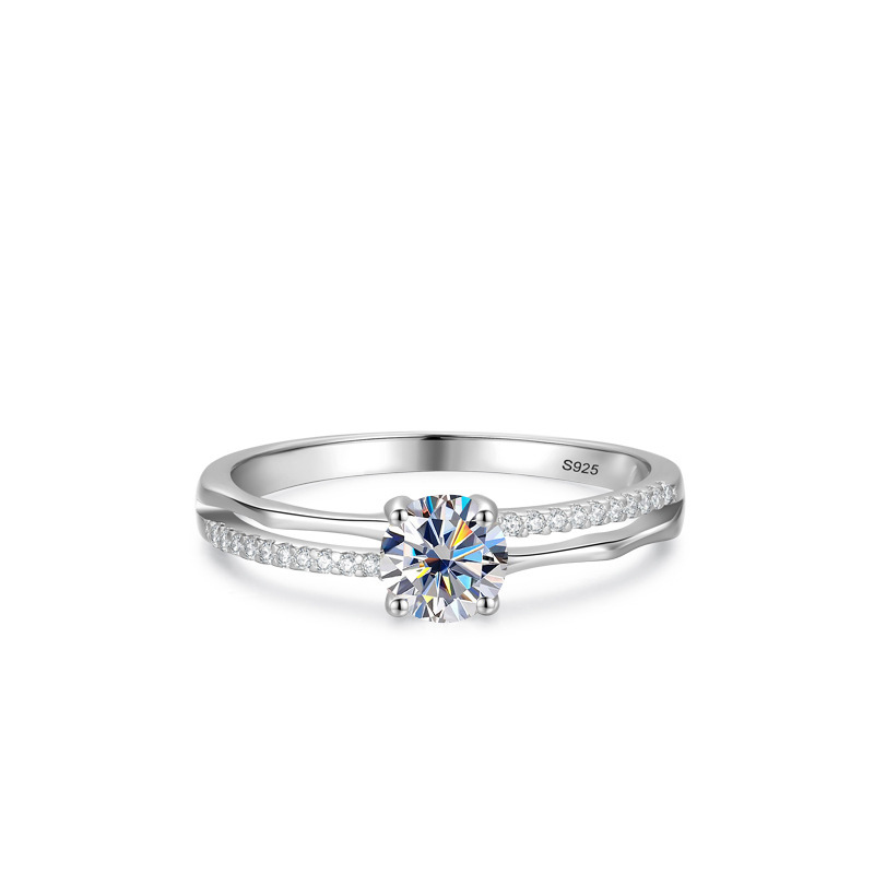 S925 anillo cerrado de plata esterlina de lujo ligero con diamantes de cuatro garras un gramo de imitación de bolígrafo de diamantes con anillo de diamantes reales