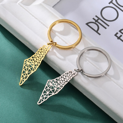 Foreign trade titanium steel keychain, personalized geometric irregular triangle pattern pendant, fashionable and simple stainless steel pendant