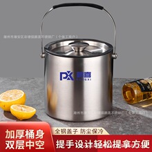 跨境货源304不锈钢双层冰桶手提带盖啤酒香槟桶酒吧红酒桶厂家