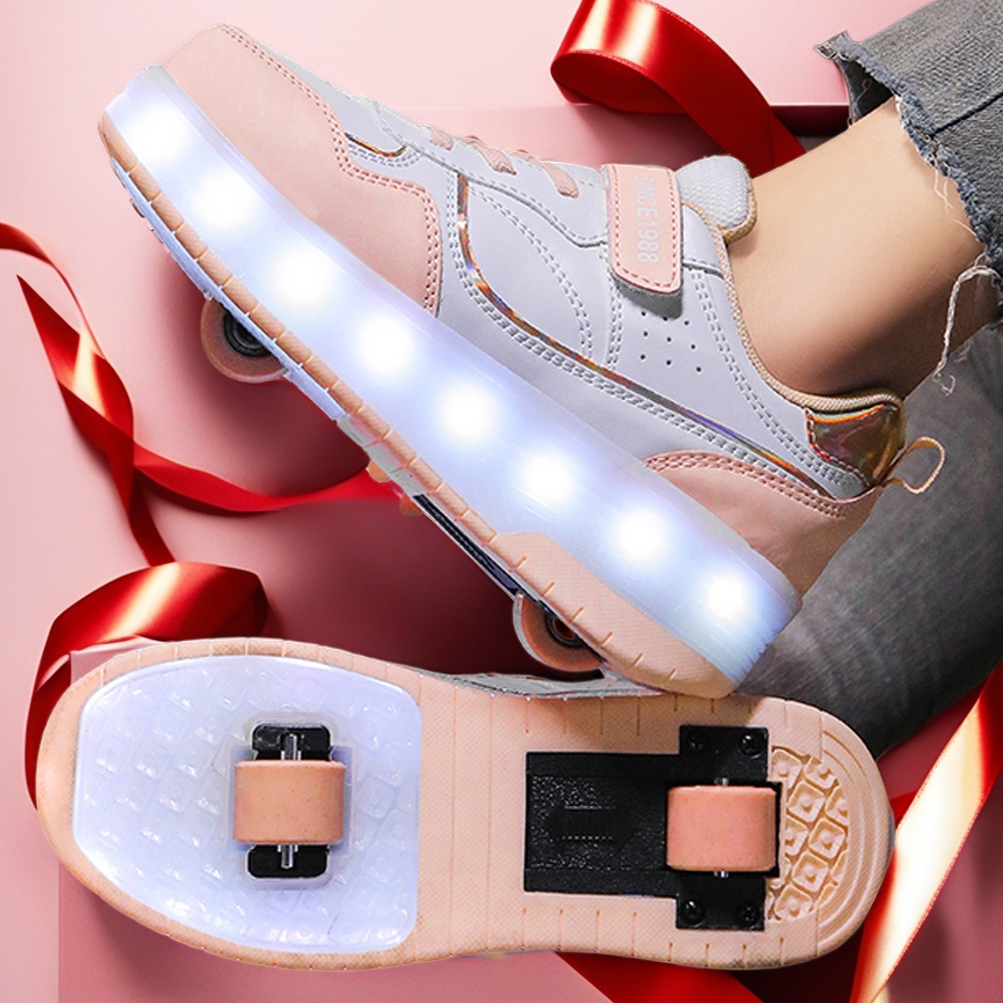 Invisible Two-Wheel Heelys Shoes for Girls, Rechargeable and Lighted Children's Four-Wheel Sports Shoes, Flying Skates for Boys and Students Wholesale