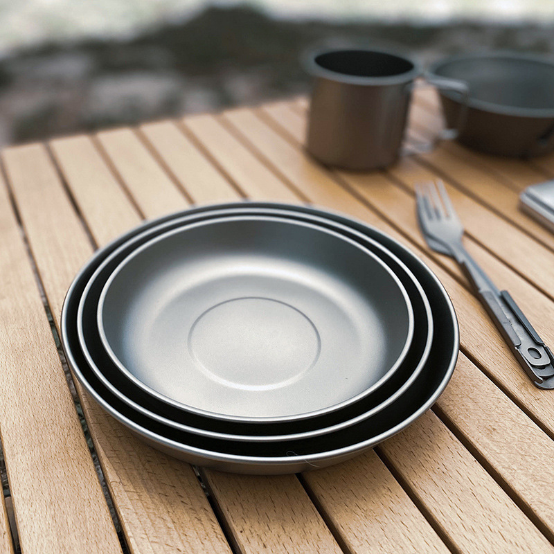 Outdoor Pure Titanium Dish Fruit Salad Plate Picnic Portable Baking Household Round Tray Snack Fruit Plate Set