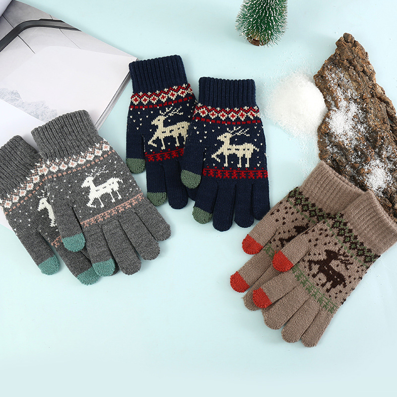 Fawn gloves Christmas knit men's and women's cycling sports Winter Touch screensaver warm gloves_maomaolike.com
