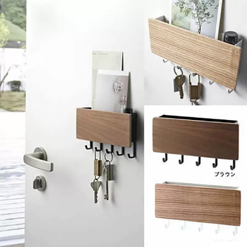 Japanese-Style Storage Box Key Wall Hook Solid Wood Storage Hook Multifunctional Wooden Miscellaneous Storage Rack