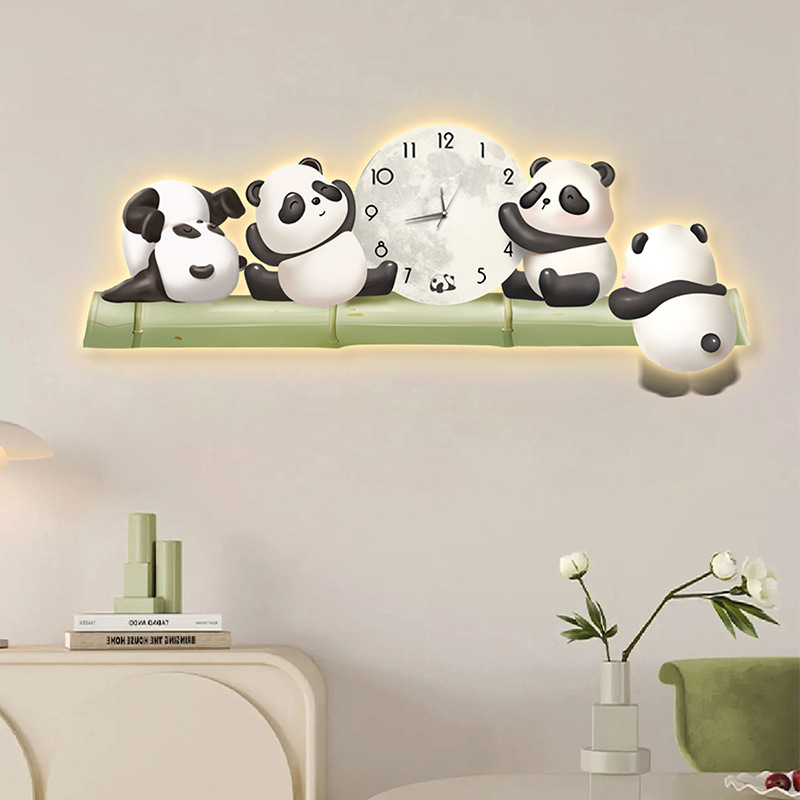 Panda Wall Clock Living Room Decorative Painting Creative Clock New Style Simple Style Modern Restaurant Sofa Background Wall Wall Painting