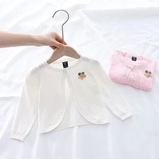 2025 Baby Air-Conditioning Shirt Girls Knitted Cardigan Thin Baby Cardigan Summer Princess Style Small Outwear