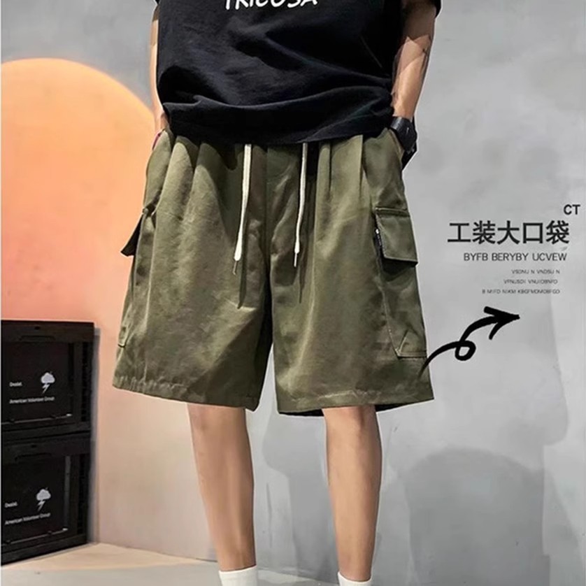 Japanese Style cityboy Tooling Shorts Men's Summer Loose Big plus size Pants for Fat Men Trendy Brand Retro Five-point Pants