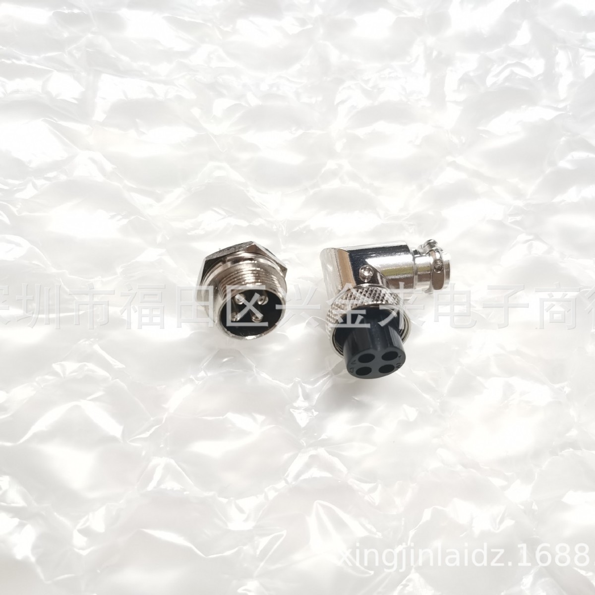 航空插头插座GX16GX16-4芯公座+4芯母弯头公对母整套90度弯连接器