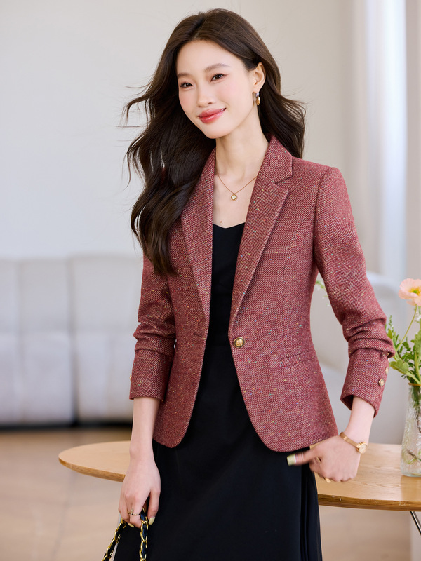 高级感毛呢西装外套女2025新款秋冬复古干练女士气质通勤西服上衣|undefined