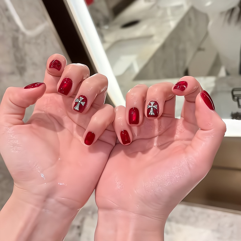 [Ling Luo Original] Ruby Wine Red Glass Beads Show Whitening, Simple Elegant, Short Cat Eye Handmade Manicure