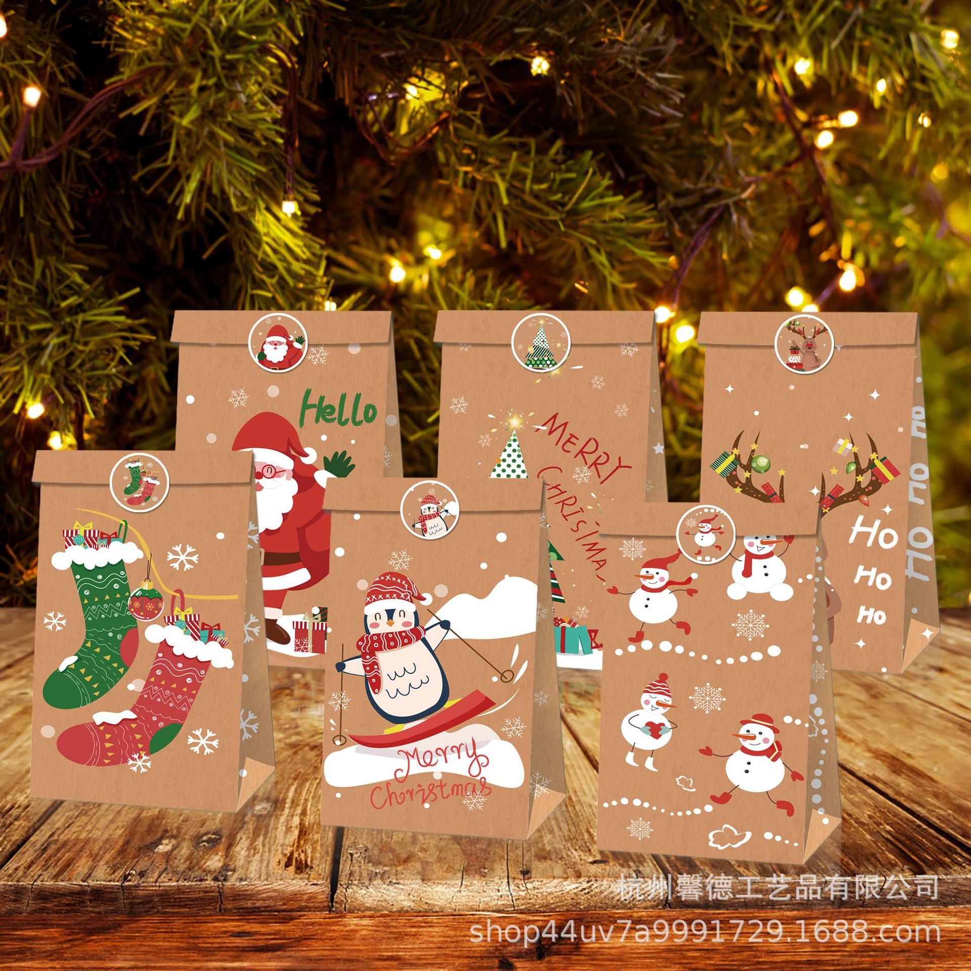 Lb127 Navidad advenimiento viejo muñeco de nieve calcetines árbol pingüino partido caramelo regalo cumpleaños bolsa papel Kraft