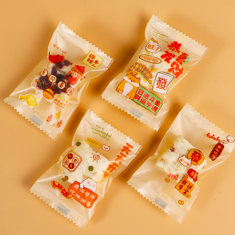 Nuevo copo de nieve crujiente bolsa de embalaje máquina sello hornear transparente Galleta de carne de vacuno bolsa de dibujos animados leche azufaifo bolsa de embalaje al por mayor