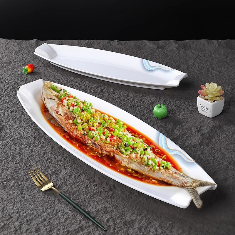 Creative hotel tableware imitation porcelain plastic oversized hairtail plate eel hotpot restaurant club private dishes