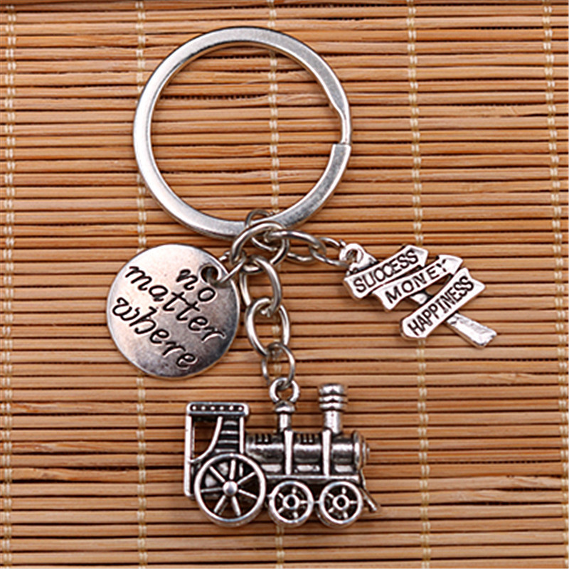 No Matter Where Locomotive Street Sign Life Journey Life Target Inspirational Creative Key Chain