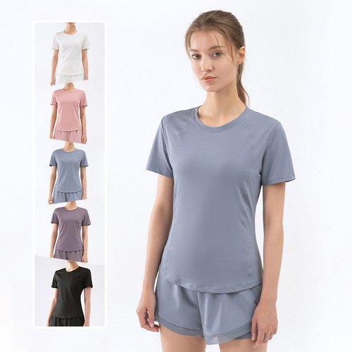 European and American spring and summer yoga clothes for women, sports running fitness clothes, patchwork short-sleeved T-shirts, slim slimming yoga clothes tops