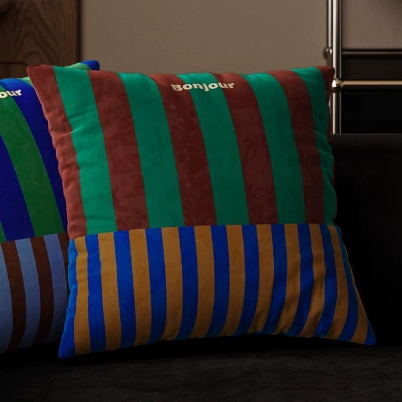 Retro rayas almohada cubierta cuadrada nórdica simple sala de estar cojín de sofá doméstico dormitorio cojín de cabecera cojín