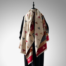 2025秋冬外贸新款保暖仿羊绒围巾女双面小蜜蜂拼色加厚围脖披肩