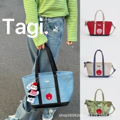 Tagi.《想象苹果》拼色通勤复古单肩包帆布托特手提斜挎包大容量