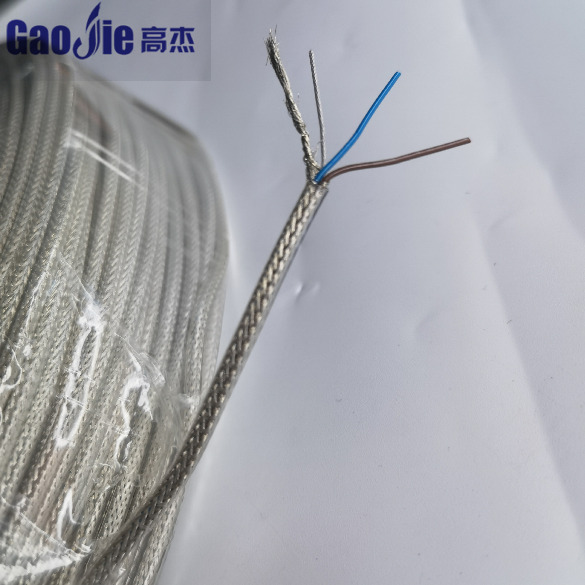 高温电线金属屏蔽线内铁氟龙2×0.2两芯带钢丝铜网编织线渔网线