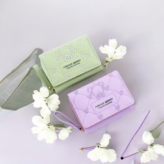 可愛繡花短款時尚女士錢包繡花零錢包女三折包多卡位大容量