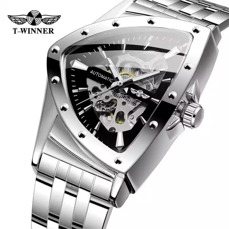 Winner Men's Fashion High-Grade Hollow Triangle Mechanical Watch Waterproof Steel Belt Luminous Fully Automatic Mechanical Watch