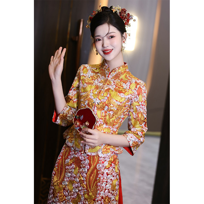 Chinese-Style Dragon and Phoenix Wedding Dress 2025 New Model Xiuhe Suit, Slimming Bride Gown, Retro Style Bridal Attire