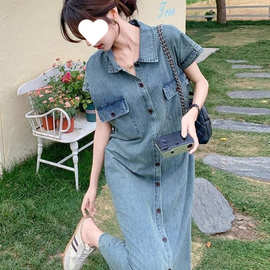 薄款牛仔衬衫连衣裙女夏季高级感气质宽松显瘦韩系质休闲直筒长裙