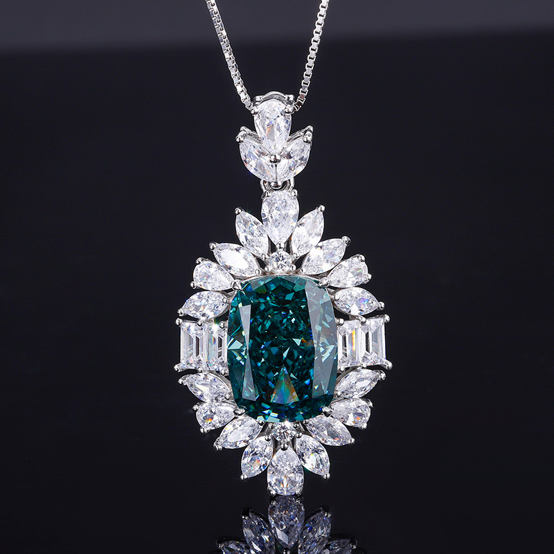 Zhuang Sheng joyería S925 todo el cuerpo de plata alto carbono diamante verde oscuro colgante anillo exquisito traje femenino grasa cuadrado 12*16