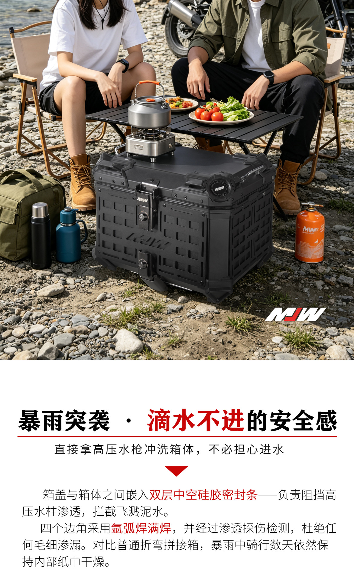 Motorcycle Mjw45L55L Black Base Black Mesh Armor Aluminum Alloy Tail Box Quick-Release Travel Toolbox Rear Tail Box