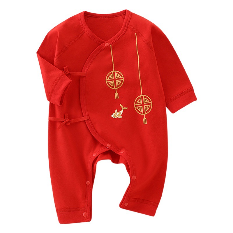 [Regalo de luna llena] mono de bebé, un tipo de algodón, banquete de cien días para recién nacidos, ropa roja para bebés, cuatro estaciones