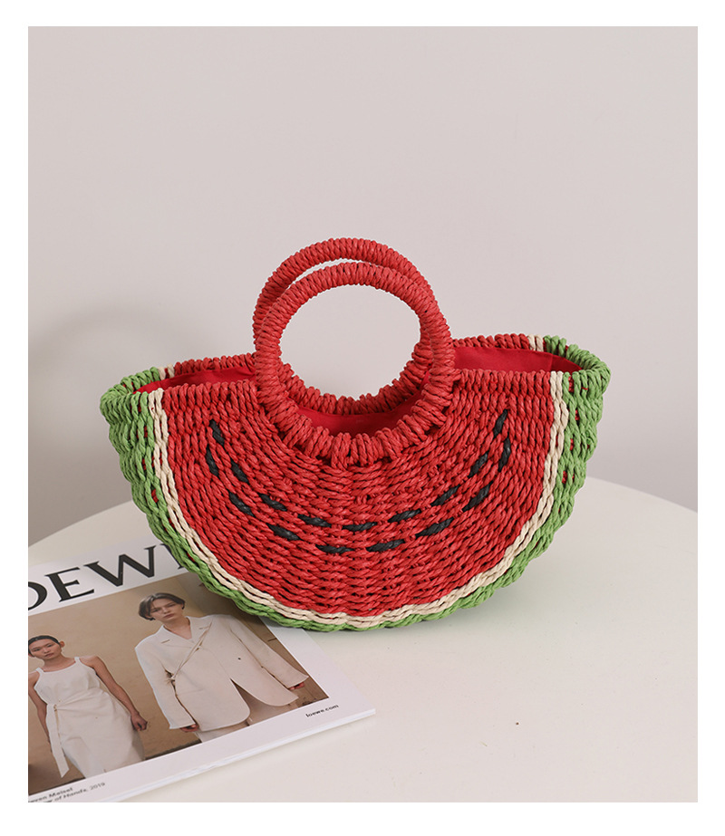300g Weight Polyester Lining Material String Closure Type Women's Medium Spring&summer Straw Watermelon Vacation Shell String Straw Bag
