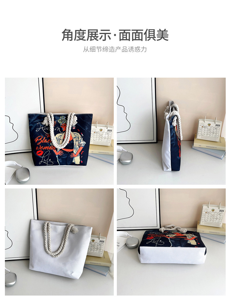 New cross-border tote bag, versatile women's portable shopping bag, creative women's printed aesthetic thick rope beach bag Item Picture