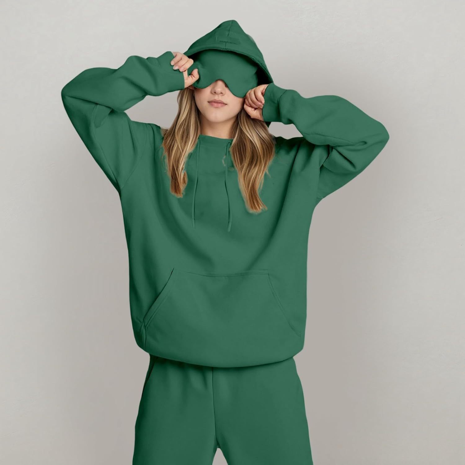 Women's Solid Colour Hooded Jumper Casual Pullover Top_voghion.com