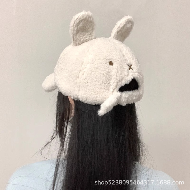 棒球帽子女2025新款秋冬季毛茸茸保暖防寒可爱毛绒小兔耳朵鸭舌帽|undefined