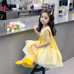 Ladies' sleeveless dress 2024 summer new medium and small children Korean version splicing pure cotton backless dress one-piece drop shipping