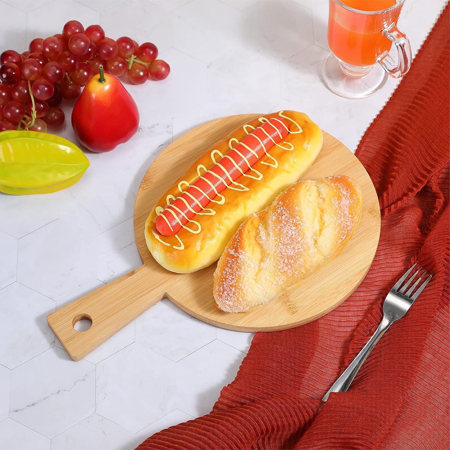 竹制砧板套装带手柄木制砧板圆形桨切菜板厨房切菜烘焙熟食水果盘