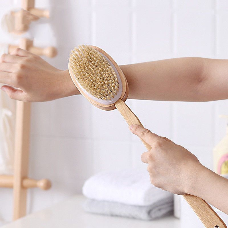 Boar bristle double-sided bath brush, body bath brush, bath towel, bath ball, long handle, no need for someone to rub the mud on the back
