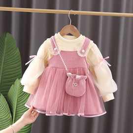 婴儿连衣裙女童两件套裙加绒冬装洋气儿童甜美套装加厚潮宝宝裙子