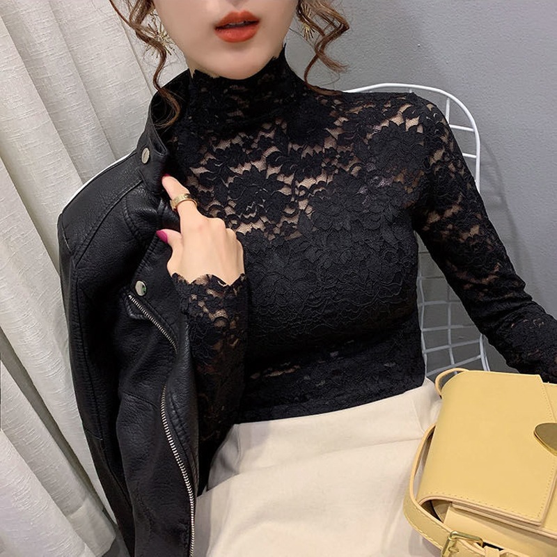 Sheer Lace Mock Neck Top – Elegant Floral Cutout Blouse With Petal Sleeves (M-XXL, White/Black/Nude, Office-to-Dinner Versatility)_ecoleips.com