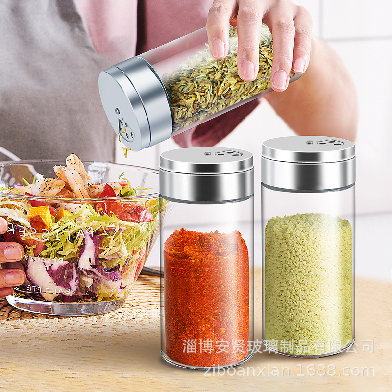 Condimento caja condimento tarro de vidrio condimento tarro cubierta de acero inoxidable hogar cocina sellada botella de condimento grande botella de barbacoa