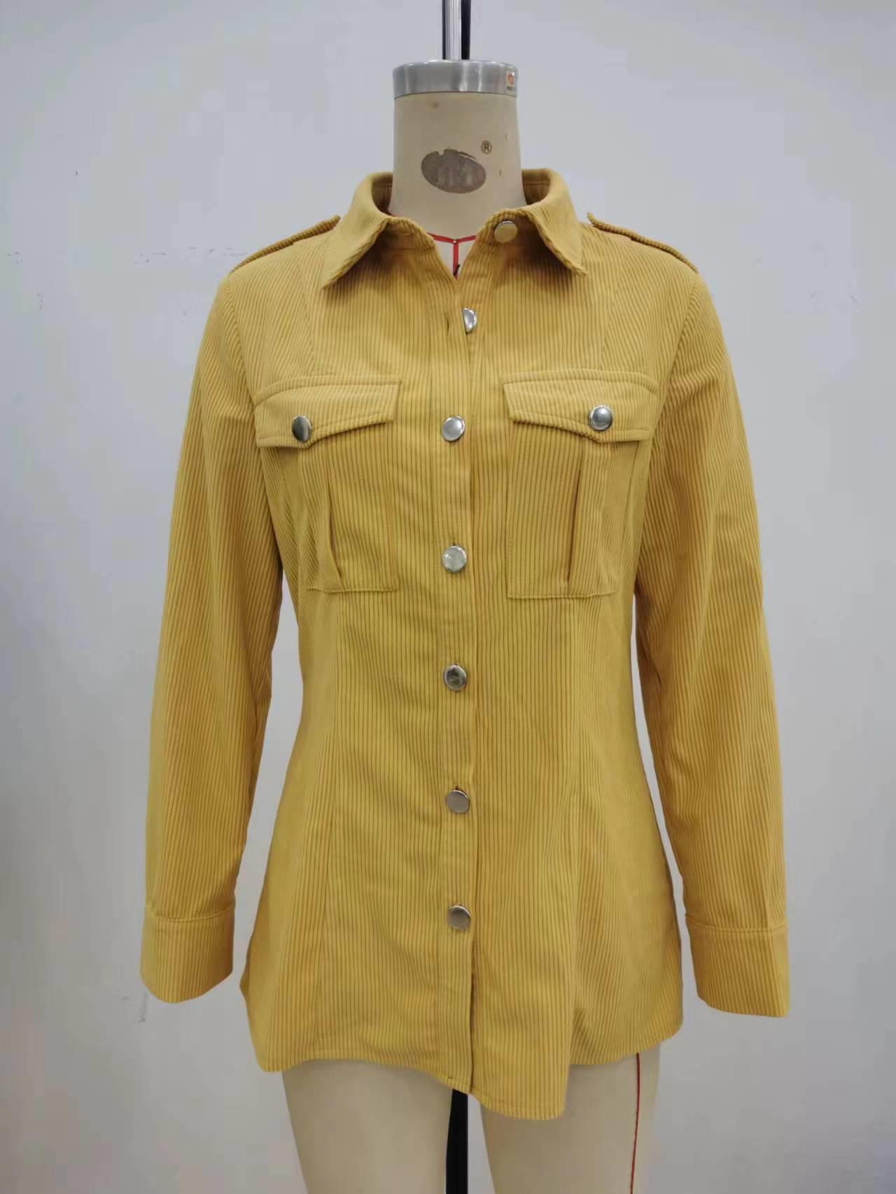 Women's Corduroy Jacket Shirt Style Solid Colour Coat For Women_voghion.com