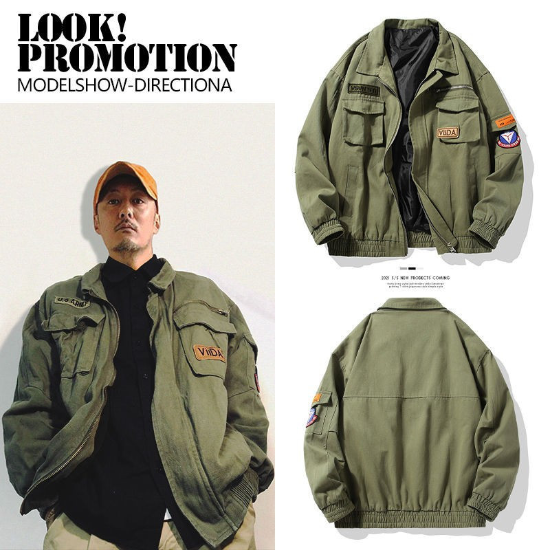 Cross-border Spring American Workwear Jacket Men's INS Trendy Brand Loose Fit Multi-pocket Pilot Baseball Jacket Plus Size Outerwear