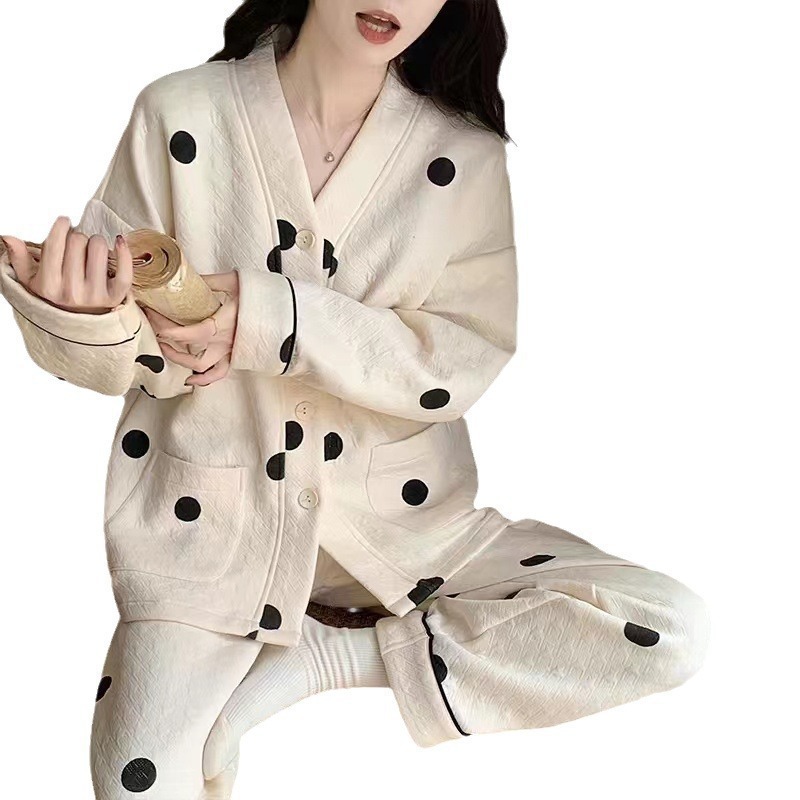 空气棉春秋款睡衣女简约休闲加厚薄款夹棉套装纯棉冬家居服可外穿|undefined