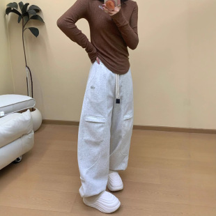 Knee Zipper Pants Alo Casual Sports Glutinous Rice Pants for Women, Autumn and Winter 2024 New Korean Style Loose Fit