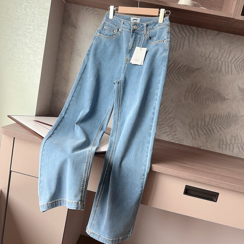 Xiaohejia Cabinet Single 2000 Penny Level Sense light blue Spring High Waist Casual Loose Women's Straight Jeans