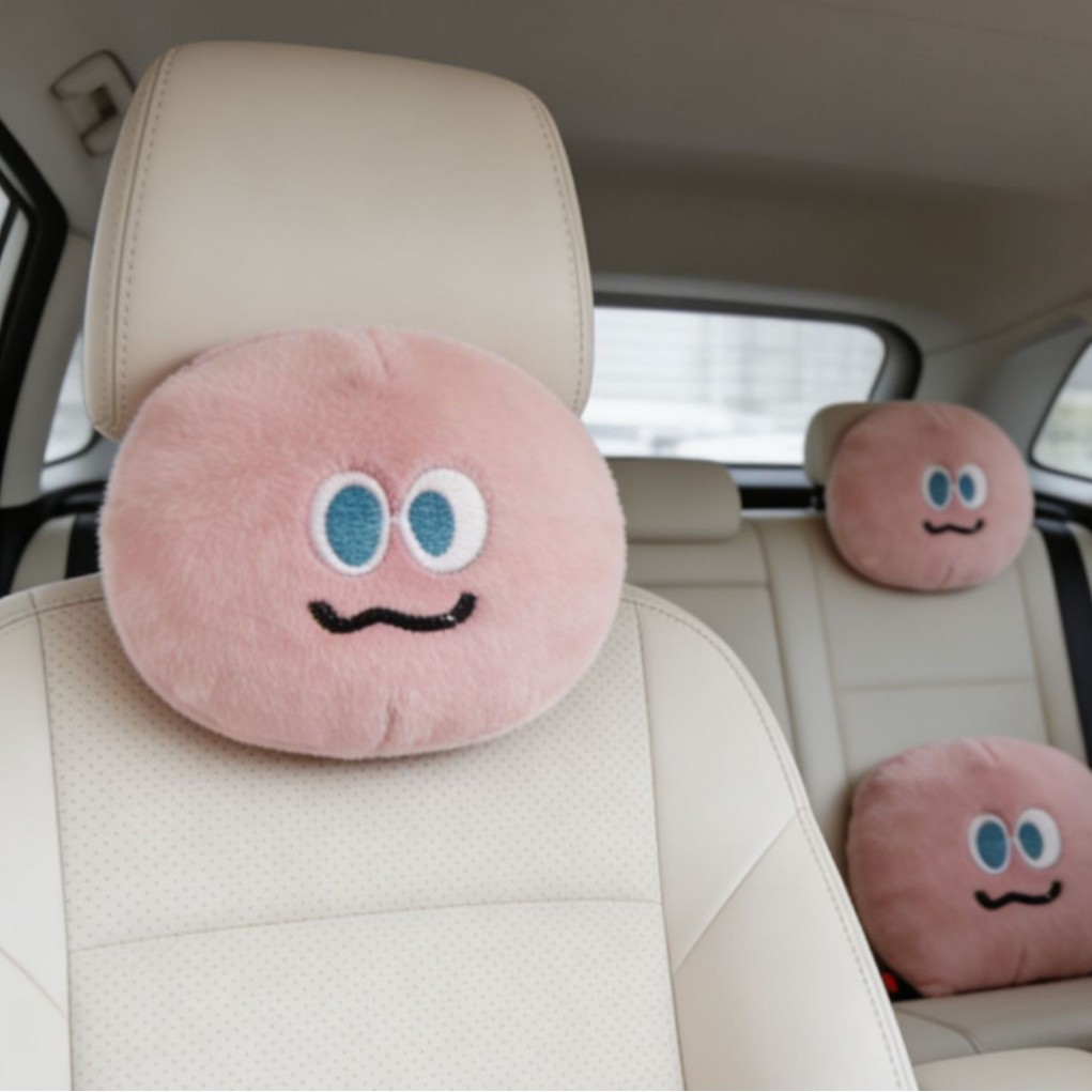 Pink Emoticon Pack, Cute Cartoon Car Headrest, Car Neck Pillow, In-Car Cushion, Pillow